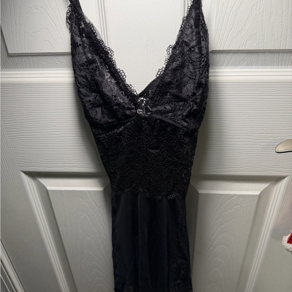 Elegant Black Lace Dress Lingerie with black thong